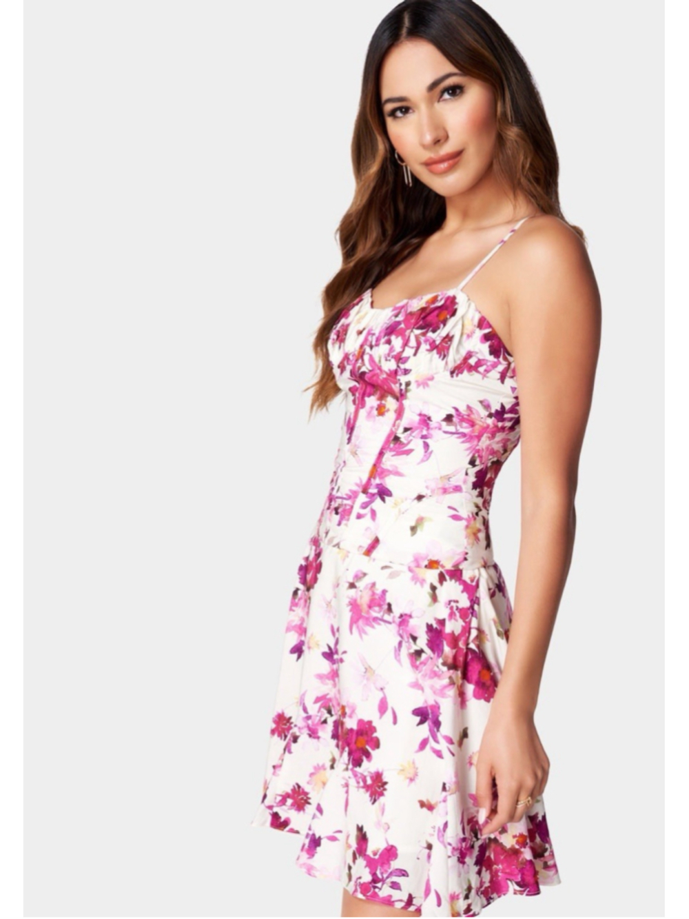 Bebe Ruched Bustier With Flared Skirt Linen Set